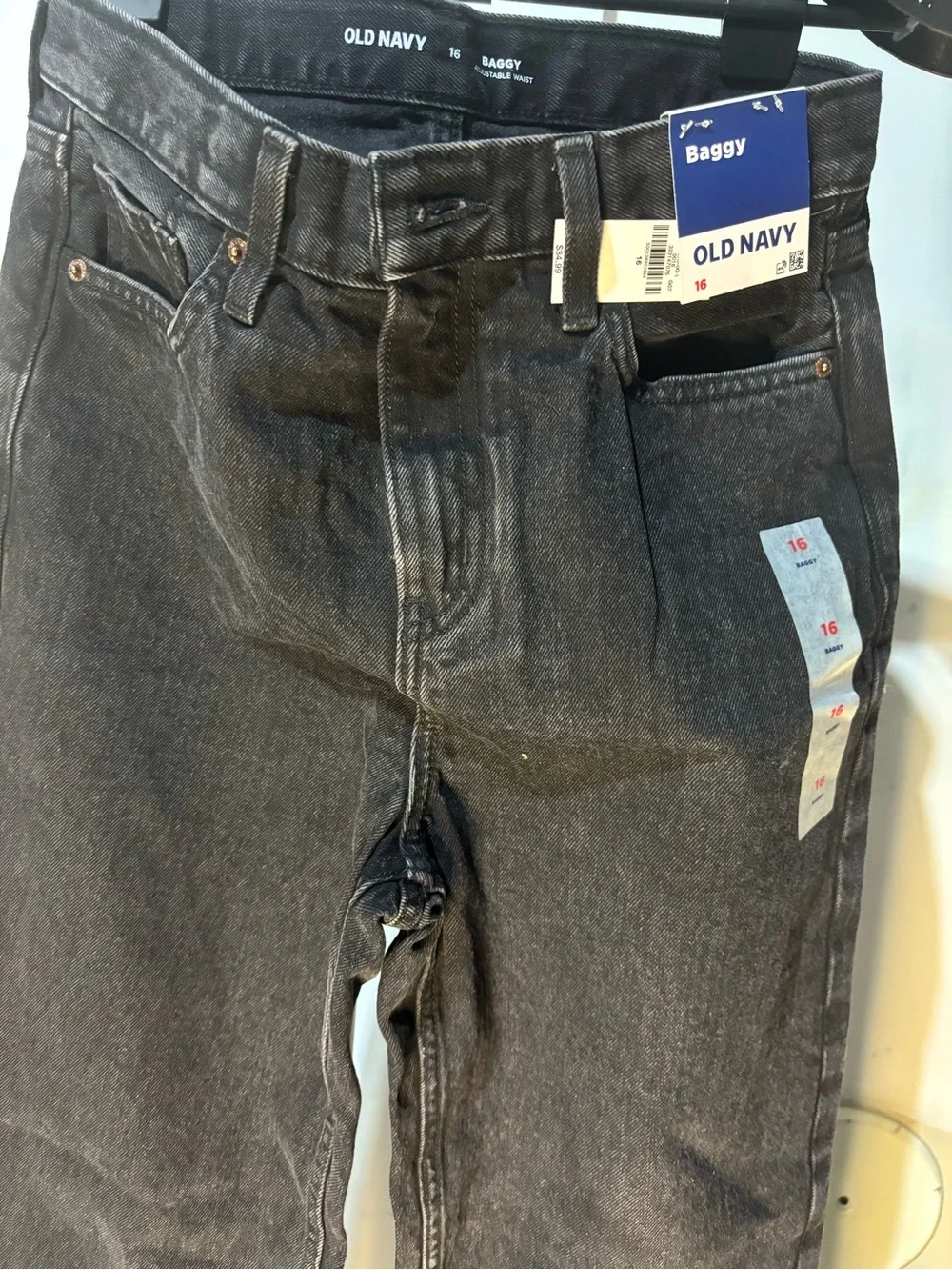 NWT Old Navy Boys Baggy Jeans Size 16 Black Wash Adjustable Waist